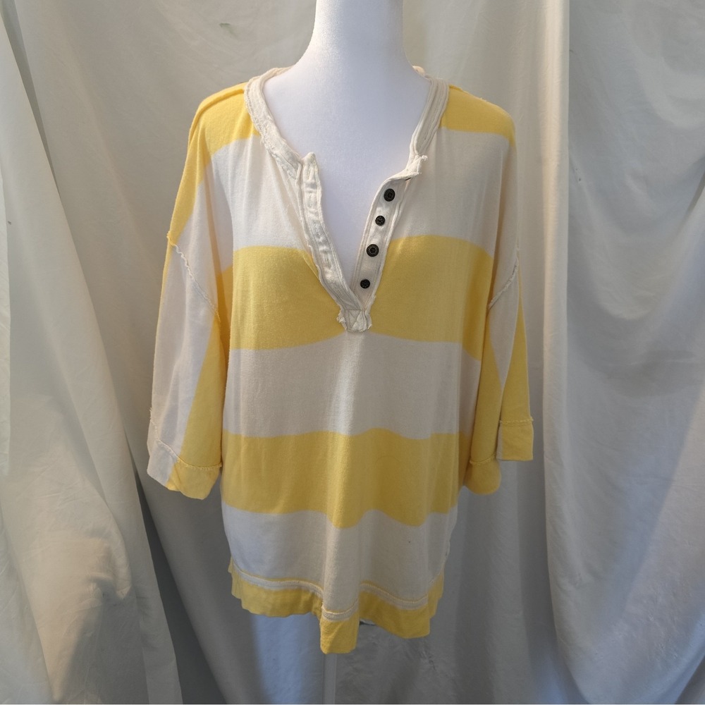 Free People We The Free Wonderful T-shirt Yellow Striped Oversized Size XS